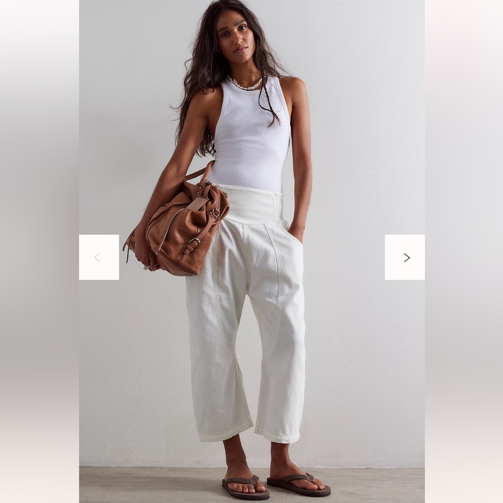 We The Free White Lunan Haran Cropped Jeans Pants White Large SOLD OUT Cotton